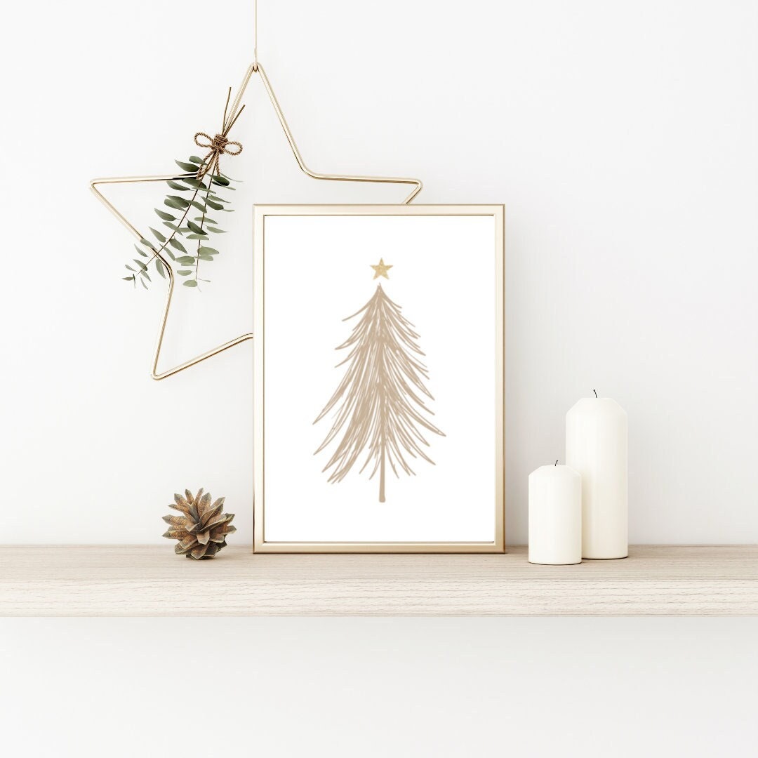Beige Christmas Tree Print Neutral Christmas Decor Scandi image 1