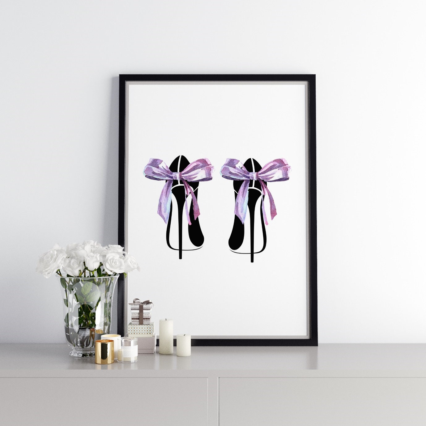High heel wall print heels and bow fashion wall art bedroom Etsy