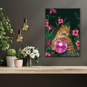 Leopard Disco Ball Print: Tropical Jungle Glam Wall Art