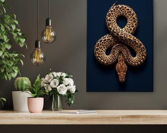 Muurkunst slang met luipaardprint | Sfeervol maximalistisch decor | Donkere luxe esthetiek | Eigenzinnige dierenprint |