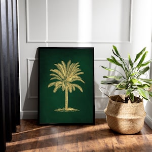 Dunkelgrün und Gold Palme Wandbild | Luxe Juwel Ton Statement Wandkunst