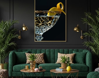 Leopard Print Martini Wall Art | Glam Cocktail Bar Print | Maximalist Lounge Decor | Bold Chic Home Artwork | Sophisticated Martini Gift