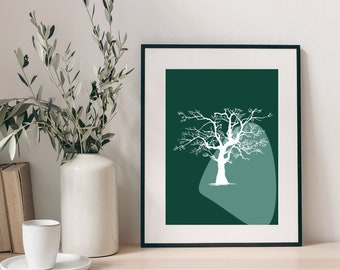 Green Minimal Tree Print, Tree Wall Decor, Nature Inspired Wall Print, Calming Wall Prints