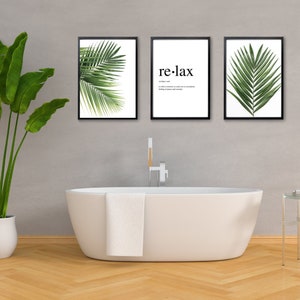 Botanische Badezimmer-Wanddrucke im 3er-Set, Wanddrucke im Palmen-Set