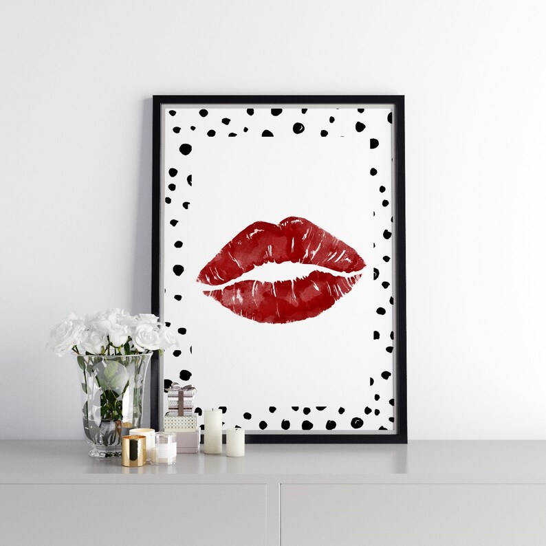 Red Lipstick Wall Art Print Kissing Wall Decor Lip Print Etsy