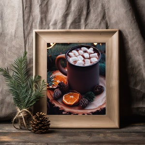 Gemütliche heiße Schokolade mit Marshmallows Wanddruck - Saisonales gemütliches Winter/Herbst Ästhetisches Dekor Kunstwerk