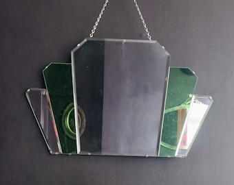 Large Green Art Deco Fan Mirror Restored With Antique Green Mirror