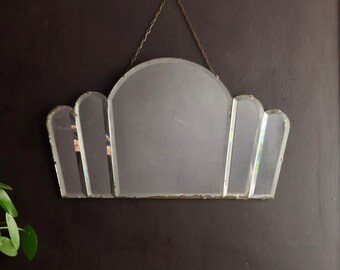 Art Deco Wall Mirror with Decorative Antique Patina & Distressed Mirror Glass