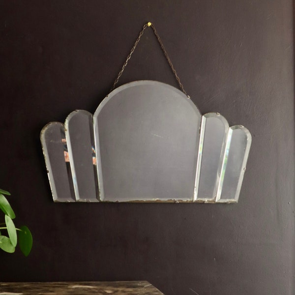 Art Deco Wall Mirror with Decorative Antique Patina & Distressed Mirror Glass