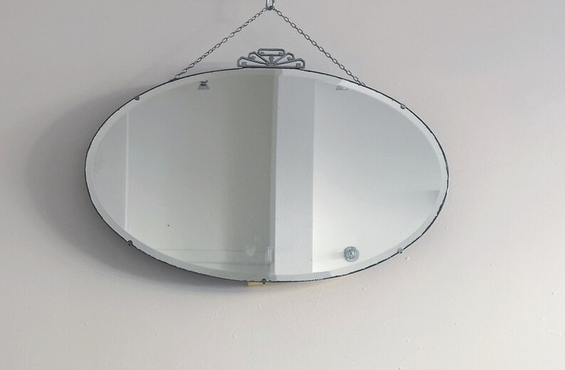 Art Deco Mirror Large Oval With Crest Vintage Wall Strking