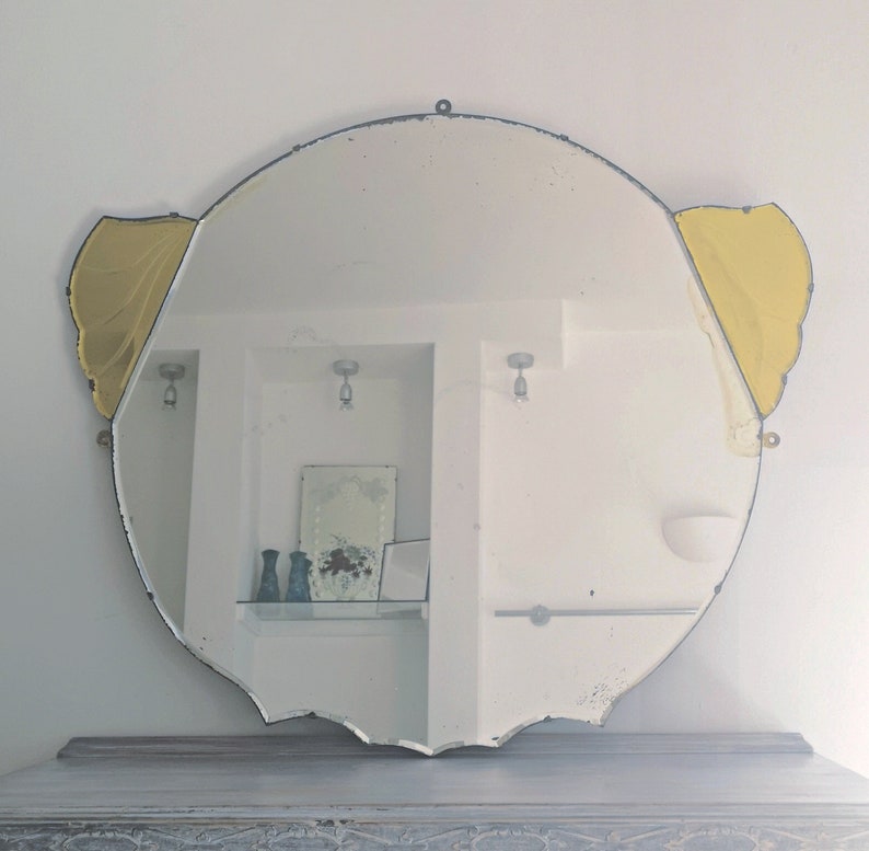 Yellow Art Deco Mirror Extra Large Wall With Panels And Round Central Panel