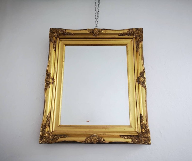 Large Mid Century Gold Framed Mirror Beveled Glass Gilt Wood Frame With Red Oxide An Opulant Grand