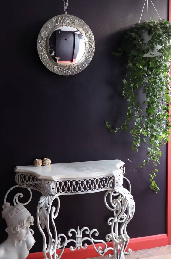 Vintage Pewter Round Mirror Convex Decorative Wall Mirror Etsy