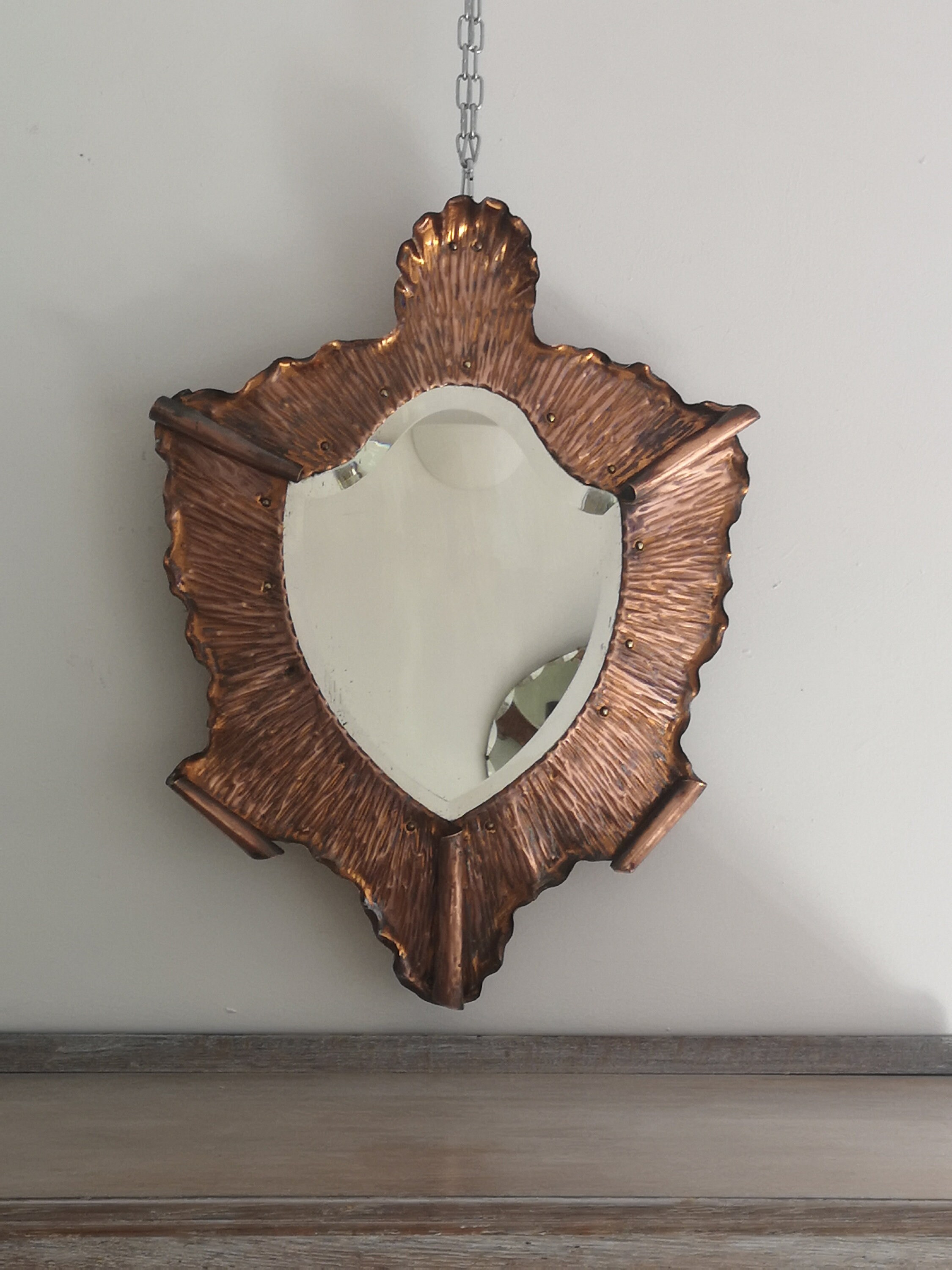 Antique Mirror Copper Mirror With Bevelled Edge Etsy