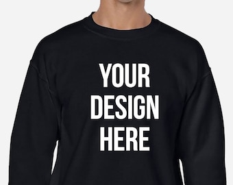 Custom Printed Black Sweatshirt, Personalized Design, Unisex Pullover