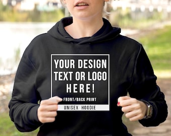 Custom Printed Hoodie Unisex Personalised Black Pullover Workwear Event, Printing with your Logo or Design or Text - Free UK Shipping