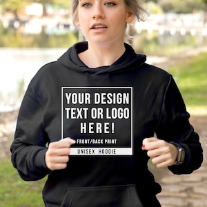 Custom Printed Hoodie Unisex Personalised Black Pullover Workwear Event, Printing with your Logo or Design or Text - Free UK Shipping