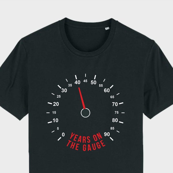 40 jaar op de meter Unisex T-shirt, cadeau voor autoliefhebber, auto guy meisje, fun gauge klok verjaardag, 40e gelukkige verjaardag, auto fan snelheidsmeter