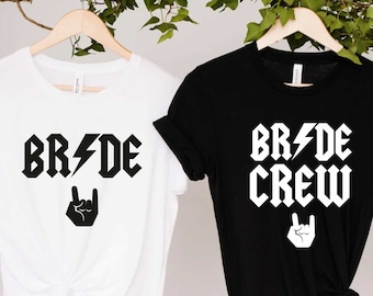 Bachelorette Party T-shirts, Hen Party T-shirts, Bridal Party Tops, Wedding Party, Rock Heavy Metal Bride Crew, Bridesmaid Tee