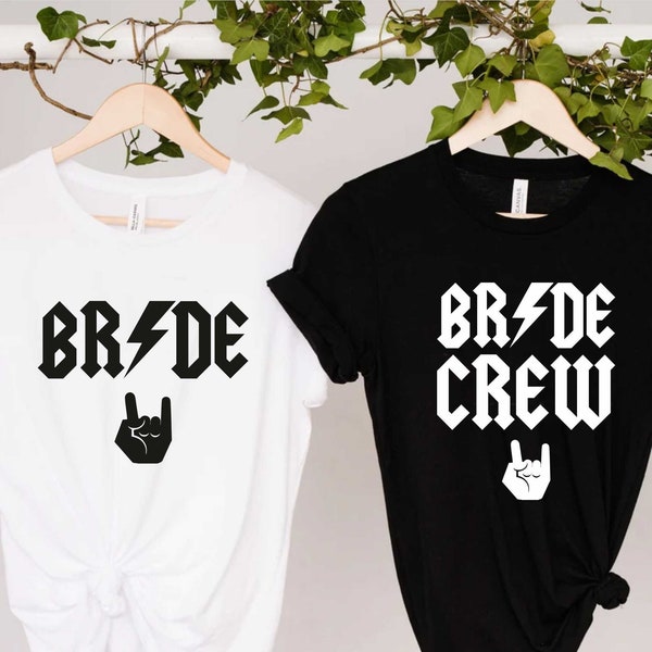 Bachelorette Party T-shirts, Hen Party T-shirts, Bridal Party Tops, Wedding Party, Rock Heavy Metal Bride Crew, Bridesmaid Tee