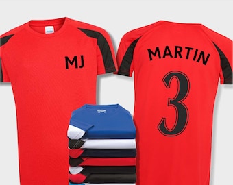 Personalised Kids Football T-Shirt with Name & Number, Fun Children Shirt, Sports T-Shirt, Football t-Shirt, Football Tops, Soccer Shirt