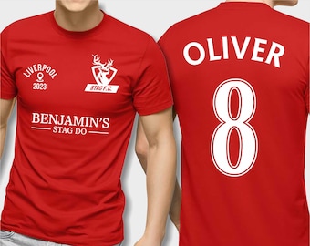 Personalised Stag Do Football t-Shirt, Football Tops with Name and Number, stag weekend Party, Custom Men&#39;s Wedding, Groomsman, Soccer