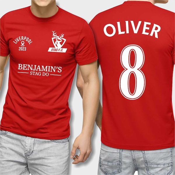 Personalised Stag Do Football t-Shirt, Football Tops with Name and Number, stag weekend Party, Custom Men's Wedding, Groomsman, Soccer