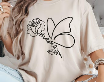 Mama T-Shirt - Blumen Schmetterling Design, Mutter Grafik T-Shirt