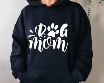 Dog Mom Hoodie – Minimalist Paw Print, Fleece-Lined Pullover