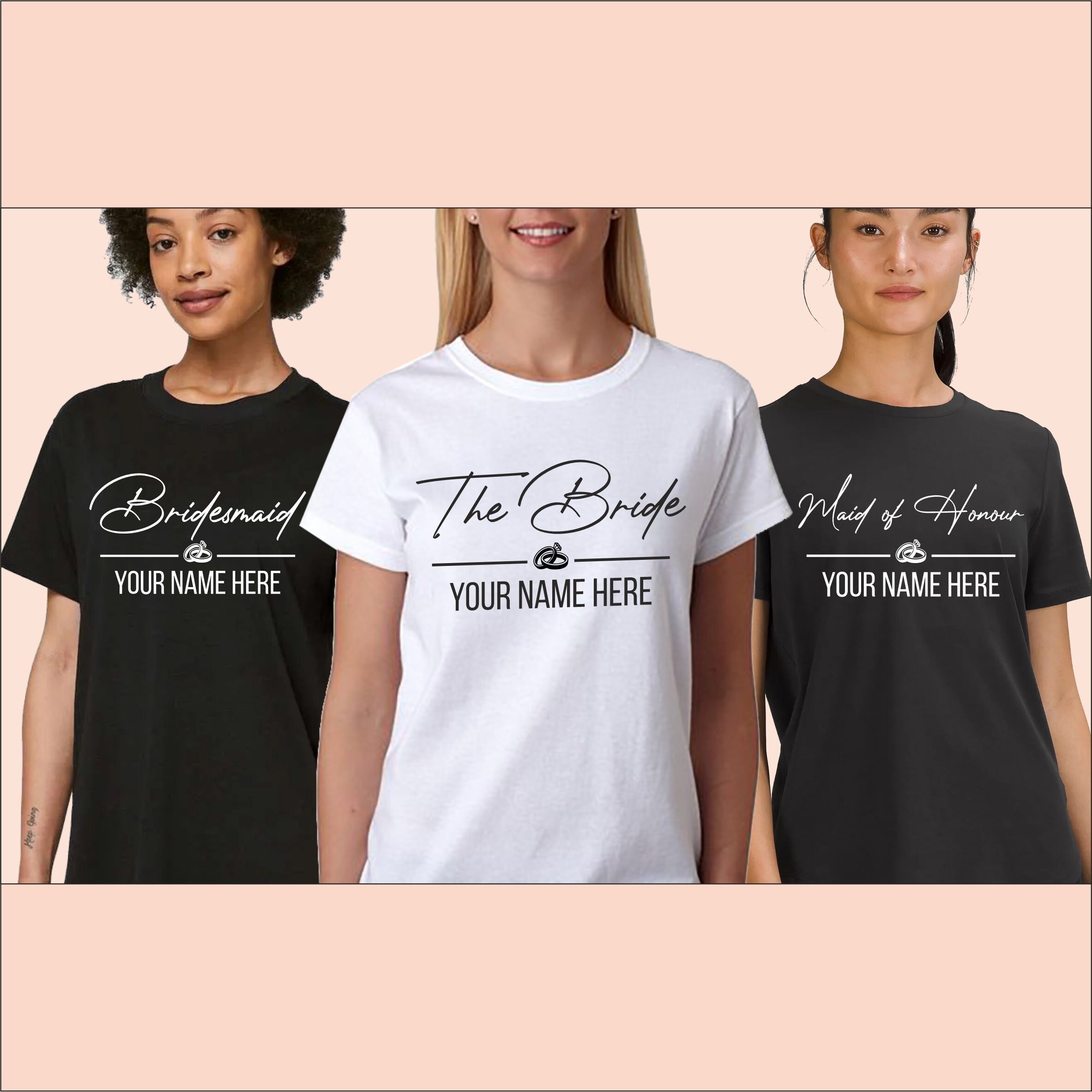 Custom Personalised named Hen Party T-shirts, Bride Top, Team Bride, Bridesmaid, Hen Do Shirts, Rose Gold Metallic, Personalized Bride Squad