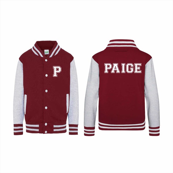 Personalisierte Kinder Varsity Jacke mit Initialen und Namen auf der Rückseite, Benutzerdefinierte Name Jacke, Coole Jacke für Kinder, maßgeschneiderte Jacke