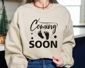 Moletom com estampa de pezinhos de bebê para revelação da gravidez – Blusa de maternidade, presente para a futura mamãe