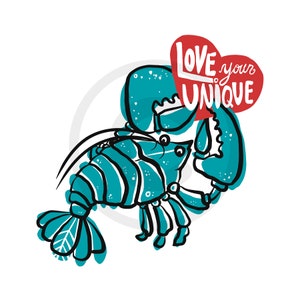 ブルーロブスター「Love Your Unique」2インチ×2インチダイカットビニールステッカー1枚