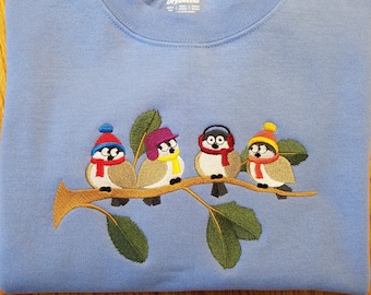 embroidered chickadee sweatshirt