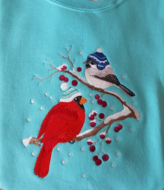 embroidered chickadee sweatshirt