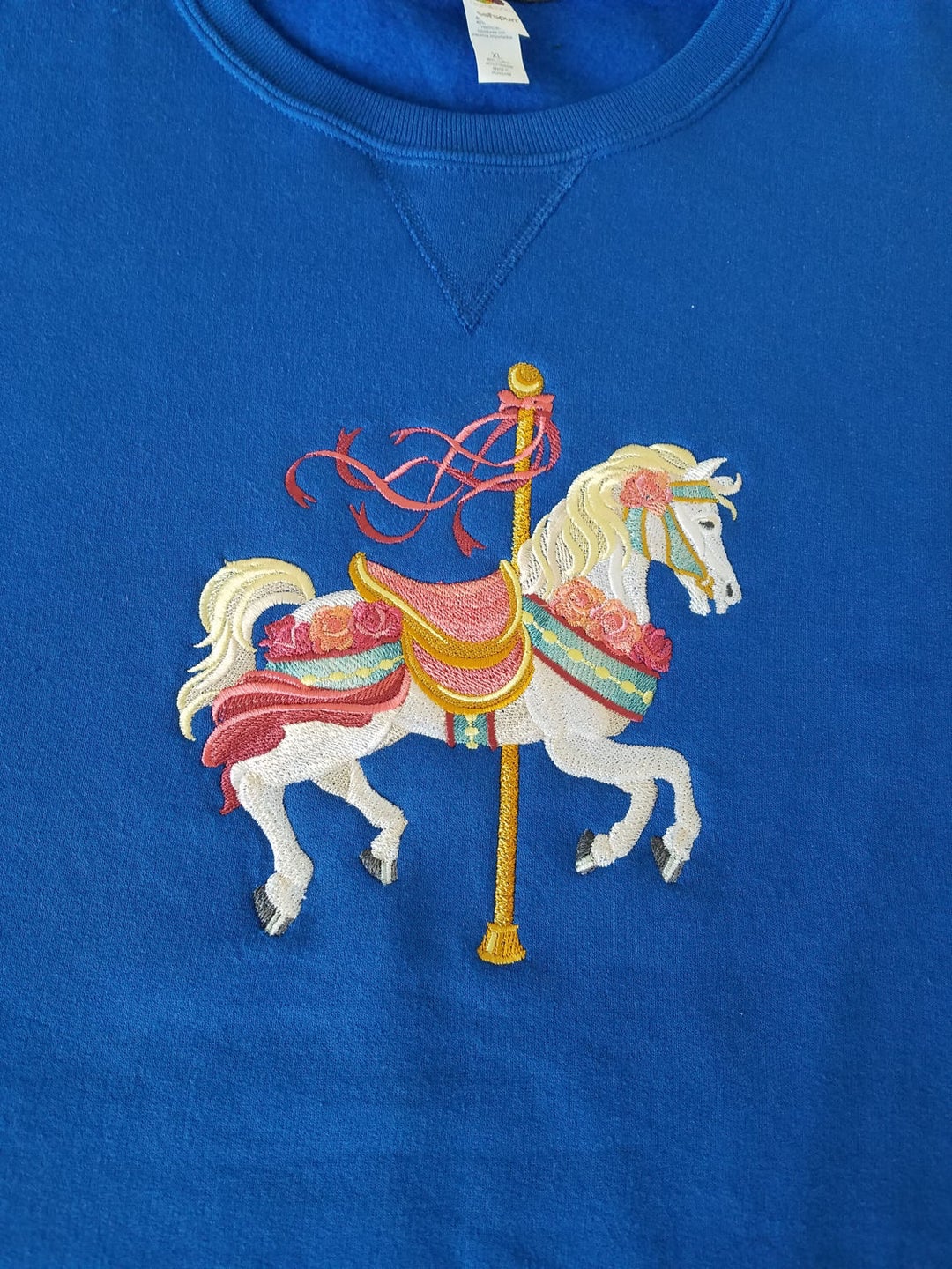 Embroidered Spring Carousel Horse Sweatshirt Etsy