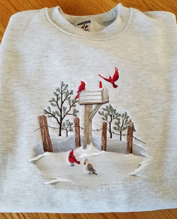 Embroidered chickadee sweatshirt cheap