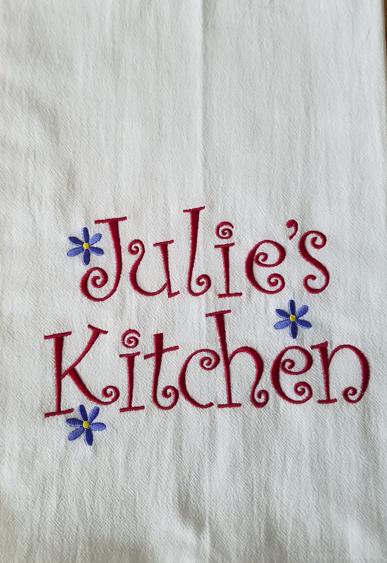 Name Embroidered Kitchen Tea Towel Dish Towel Colorful Etsy