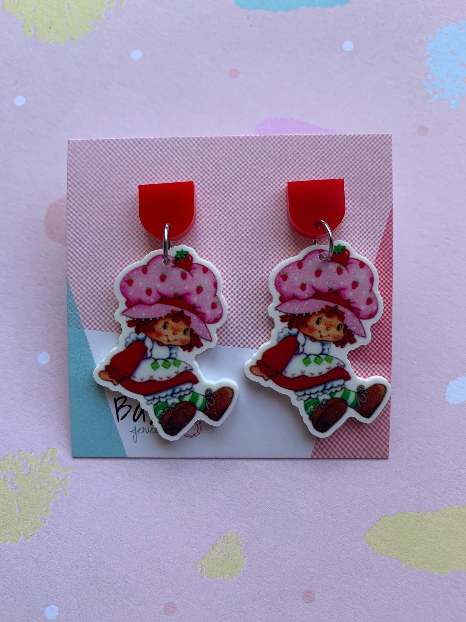 Vintage Style Strawberry Shortcake Resin Dangle Earrings Red Etsy