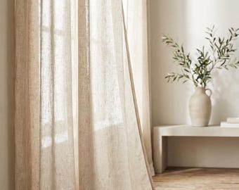 Cortinas de lino extra anchas. Paneles de cortina transparentes a medida para dormitorio y sala de estar. Opciones de ojales, ganchos y rieles para barra.