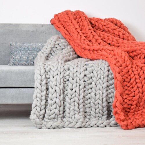 Chunky Knit Blanket Knit Blanket Giant Throw Arm Knitting Etsy
