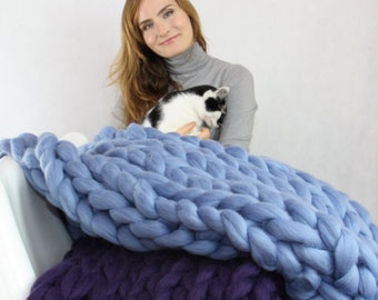Chunky Knit Blanket, Blanket, Super Chunky Blanket, Giant knit blanket, Thick yarn blanket, Bulky Knit, Merino wool, Extreme knitting