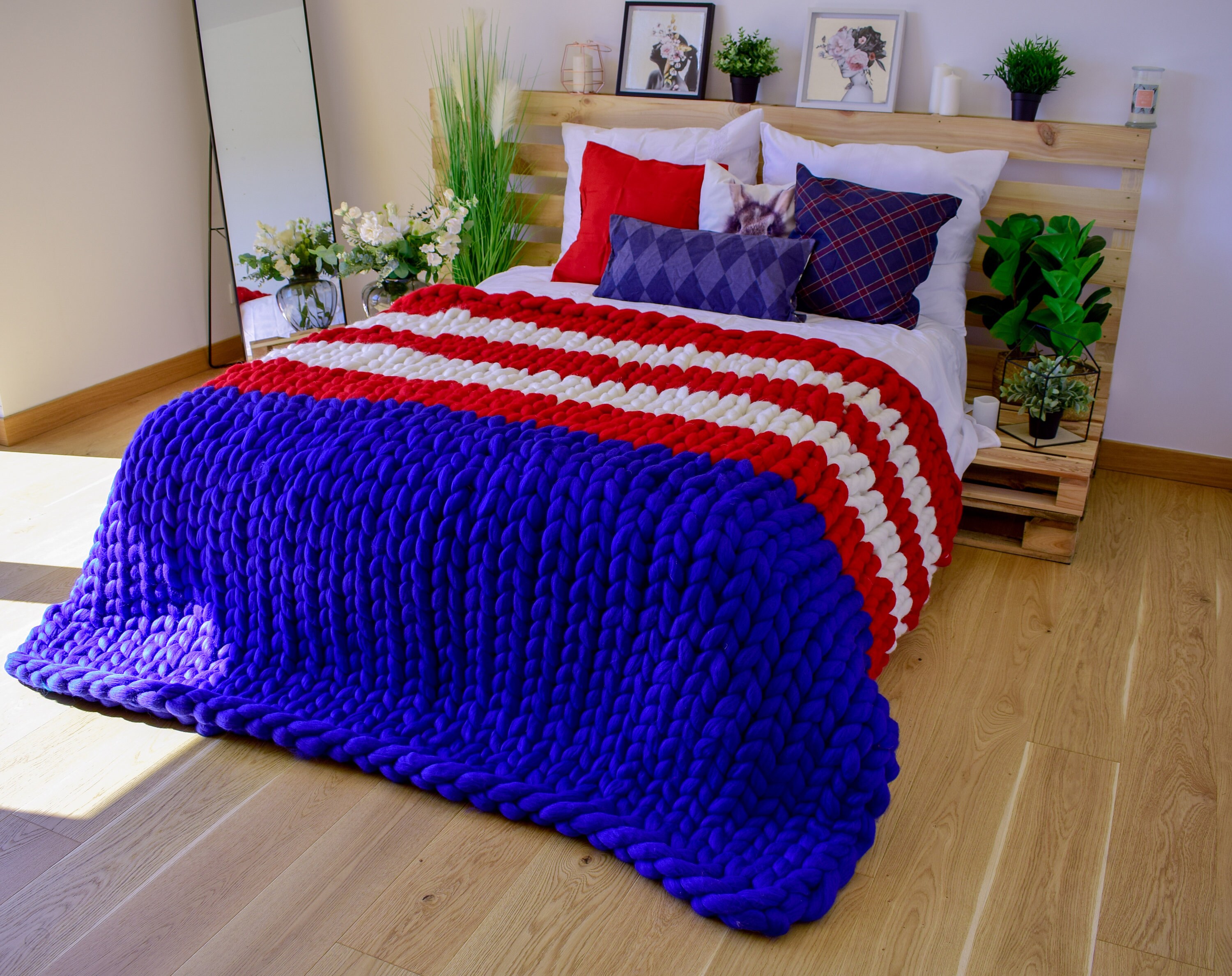 American Flag Blanket USA Flag Chunky Knit Blanket Patriotic Etsy