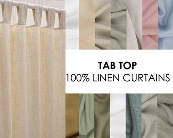 Cortinas de lino Tab Top, lino puro, 14 colores, cortinas de lino de sala de estar personalizadas, panel de cortina de lino de dormitorio, cortinas Boho extra largas