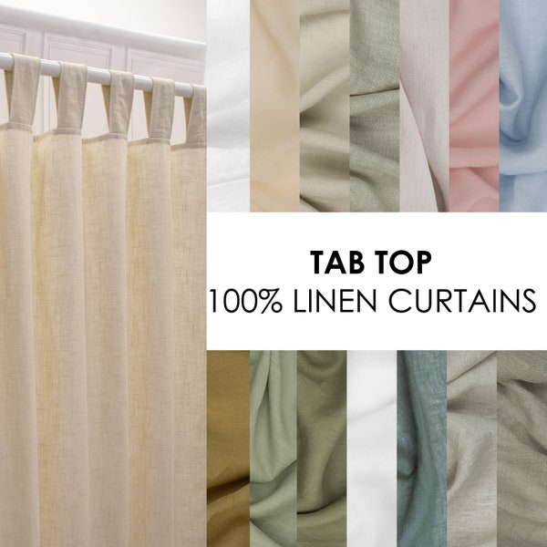 Tab Top Linen Curtains, Sheer linen, 14 Colors, Custom Living room linen curtains, Bedroom linen curtain panel, Extra Long Boho Curtains