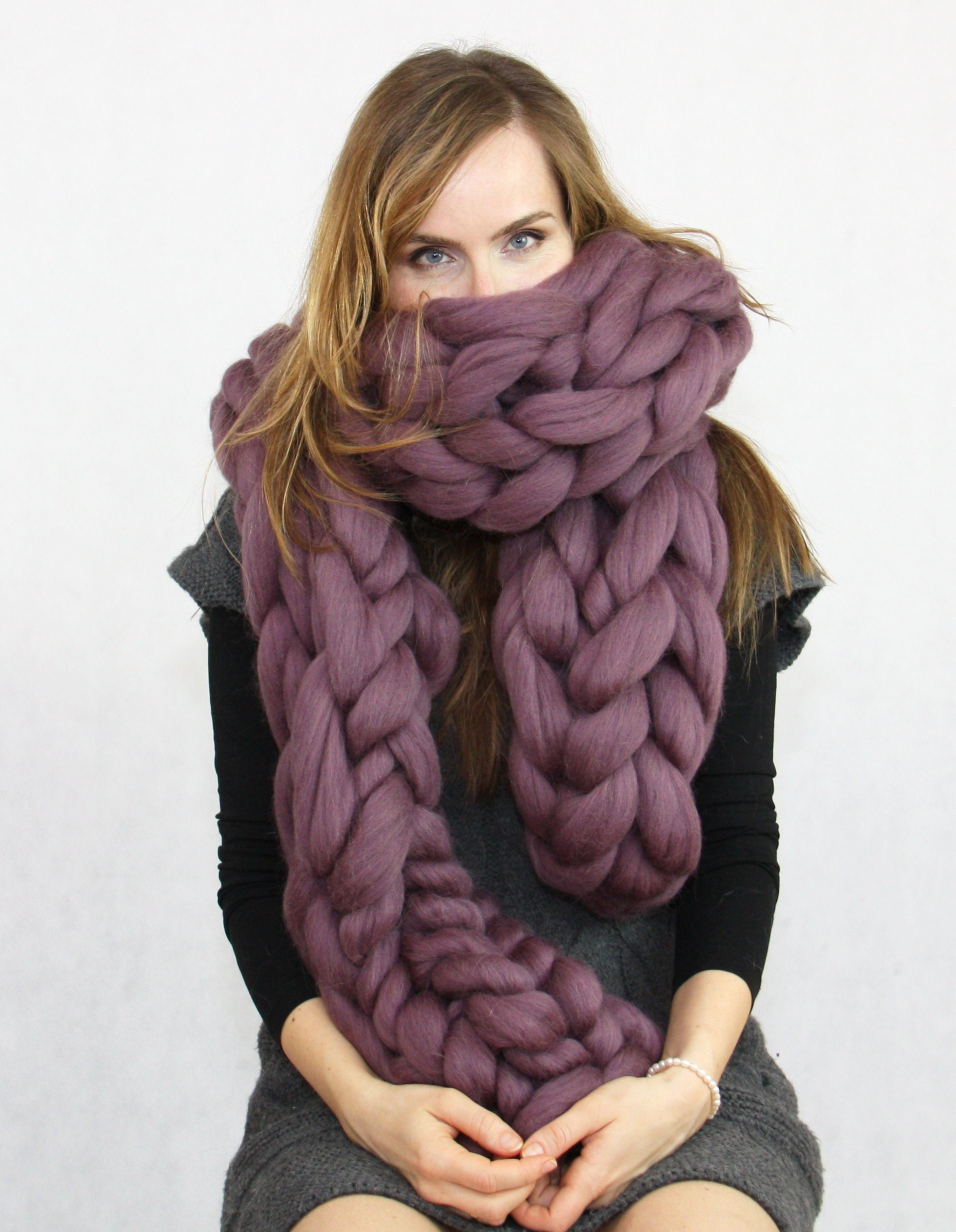 Oversize long shawl Chunky knir scarf Wool Shawl Huge scarf