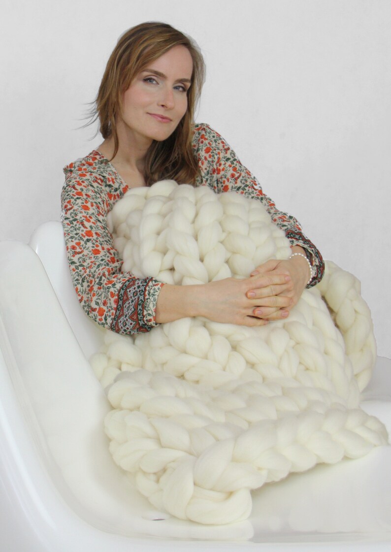 Chunky Knit Blanket Knit Blanket Giant Throw Arm Knitting Etsy