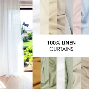 Pure Linen Curtains, Sheer Natural Living room linen curtains in 14 Colors, Custom Bedroom linen curtain panel, Extra Long Boho Curtains