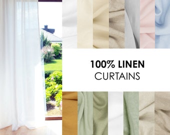 Pure Linen Curtains, Sheer Natural Living room linen curtains in 14 Colors, Custom Bedroom linen curtain panel, Extra Long Boho Curtains