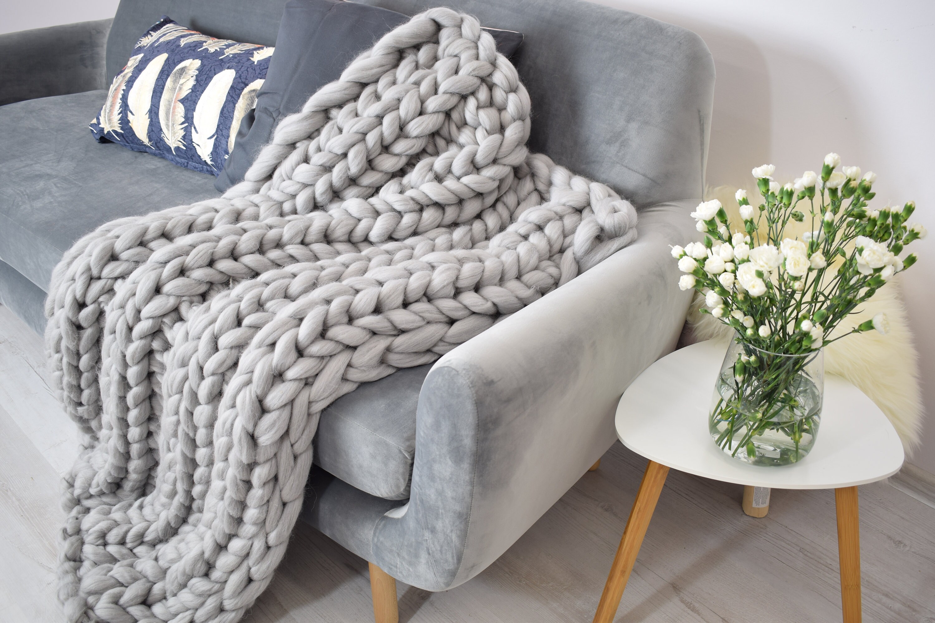 Chunky Knit Blanket Knit Blanket Giant Throw Stripped Etsy